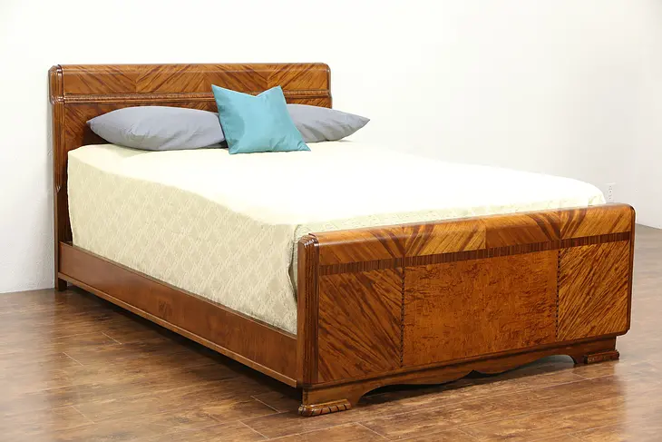 Art Deco Full Size Mahogany Bed, Signed Joerns Bros of Stevens Point, WI