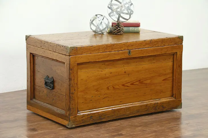 Country Pine Antique Carpenter Tool Chest or Trunk, Coffee Table #28599