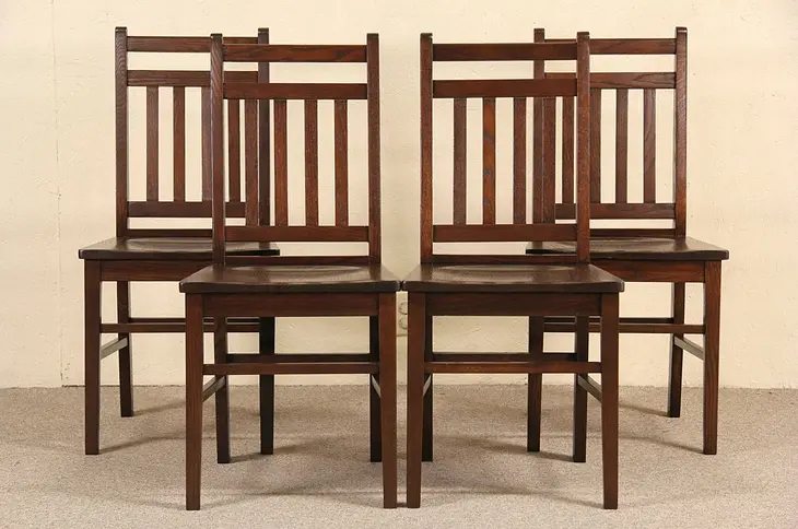 Set of Four Mission Oak Arts & Crafts 1910 Antique  Dining Chairs