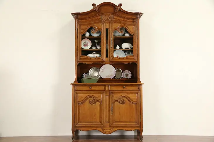 Country French Provincial Pine 1870 Antique China Cabinet or Sideboard Cupboard