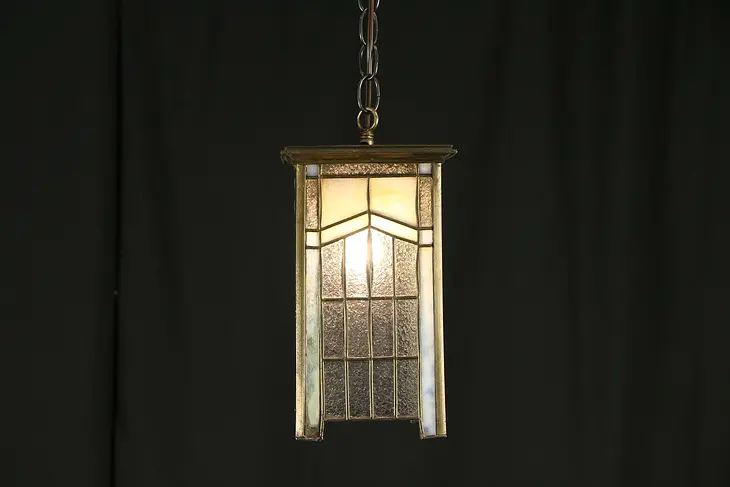 Arts & Crafts Antique Leaded Glass Craftsman Hall Lantern Light #31065