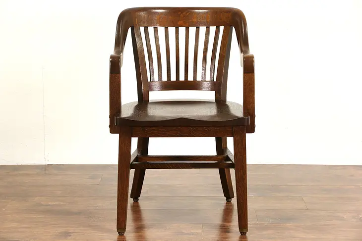 Oak 1920 Antique Sioux City Courthouse Chair with Arms & Brass Feet