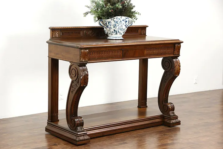 Classical Carved 1920 Antique Mahogany & Cherry Hall Console or Server