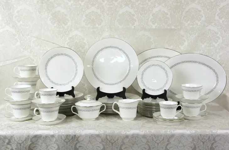 Minton Silver Scroll Set of China, & Serving Pieces