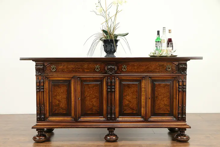 Renaissance Antique Carved Walnut Sideboard, Server or Buffet, Colby #31236