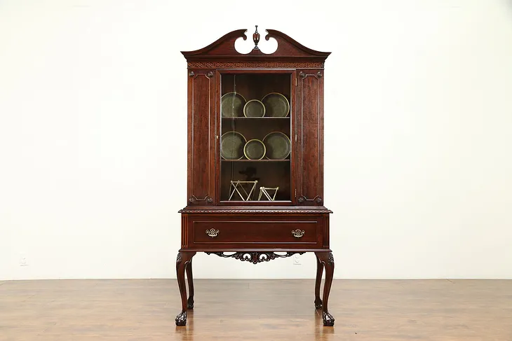 Georgian Design Vintage Carved Mahogany China Display Cabinet #31294