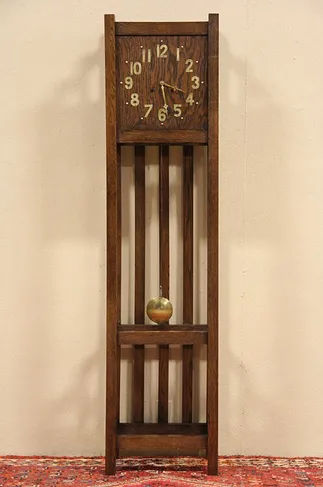 Arts & Crafts Mission Oak Tall Case 1910 Antique Grandfather Clock