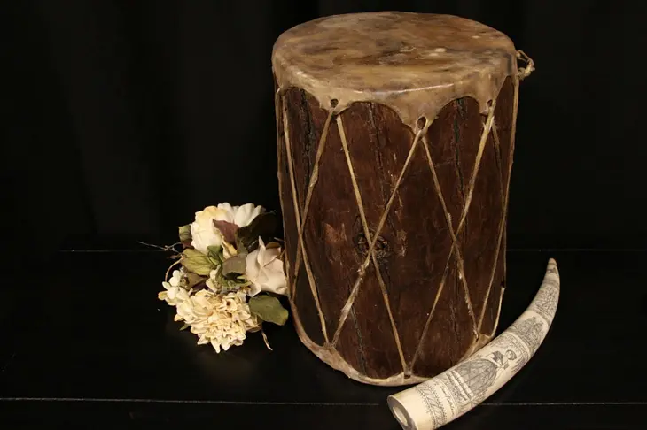 African Tree Trunk & Leather Vintage Drum
