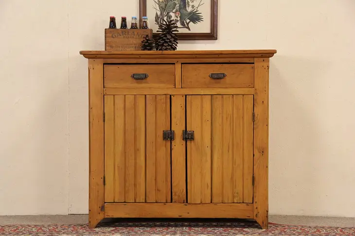Country Pine 1890's Antique Primitive Sideboard Cabinet