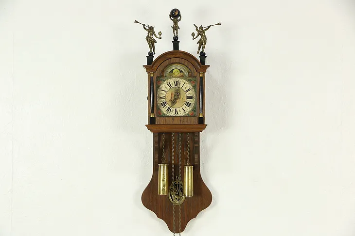 Dutch Vintage Wall Clock, Angels & Atlas Holding the World, Signed Wuba