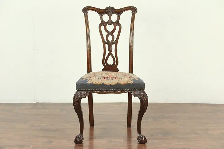 Georgian Chippendale 1900 Antique Desk or Side Chair, Needlepoint #28971