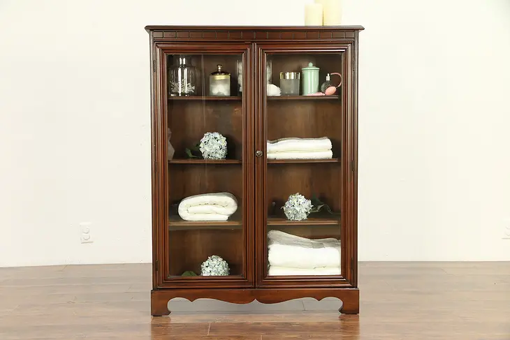 Traditional Antique Bookcase or Bathroom Cabinet, 2 Glass Doors #30399