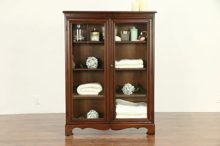 Traditional Antique Bookcase or Bathroom Cabinet, 2 Glass Doors #30399