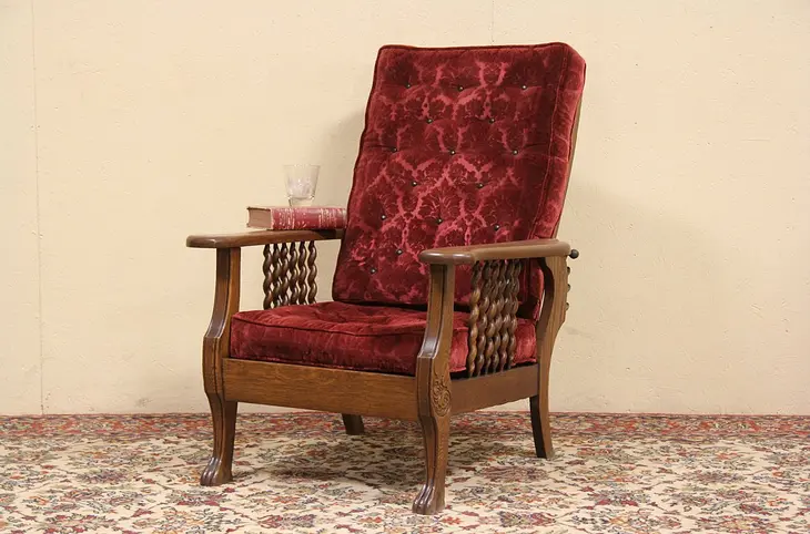 Morris Adjustable Antique 1900 Oak Recliner Chair