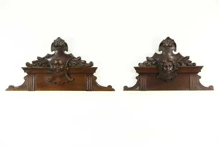 Italian Architectural Salvage Pair of Antique Crests, Carved Heads of Couple