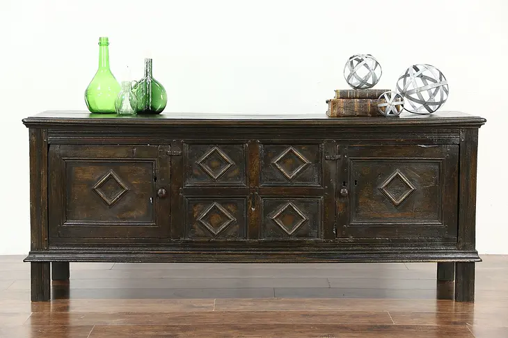 Oak late 1700's Antique Carved Low Cabinet Console from Wales