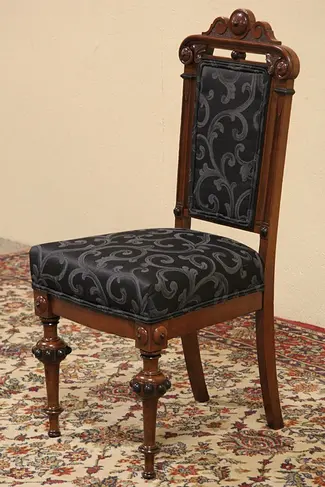 Danish Antique 1880 Desk or Side Chair, Newly Upholstered