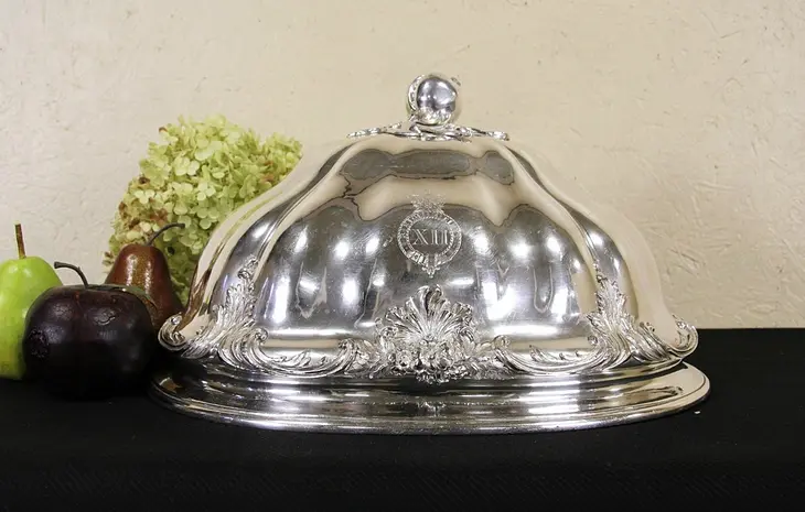 English Silverplate Antique 1900 Meat Serving Dome, Regiment XII