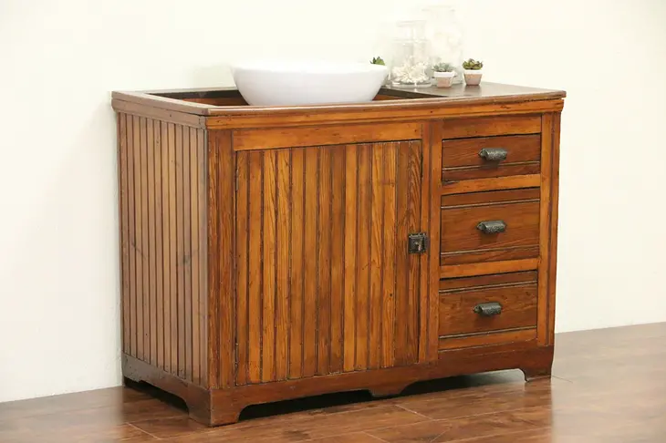 Country Pine Pantry 1890's Antique Dry Sink, Wainscoting