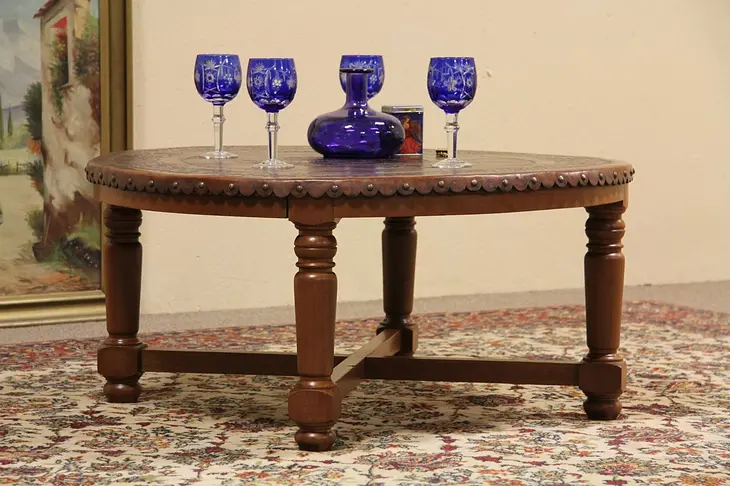 Spanish Colonial Tooled Leather Coffee Table