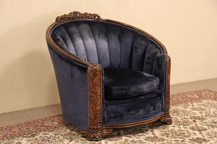 Art Deco Blue Velvet 1930's Vintage Club Chair