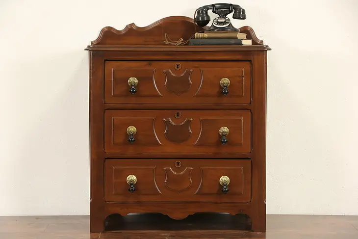 Victorian 1885 Antique Walnut Small Chest, Commode or Nightstand