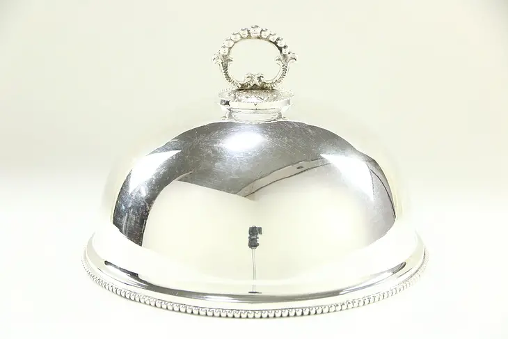 Silverplate Antique Plate Size Serving Dome Beaded Edge