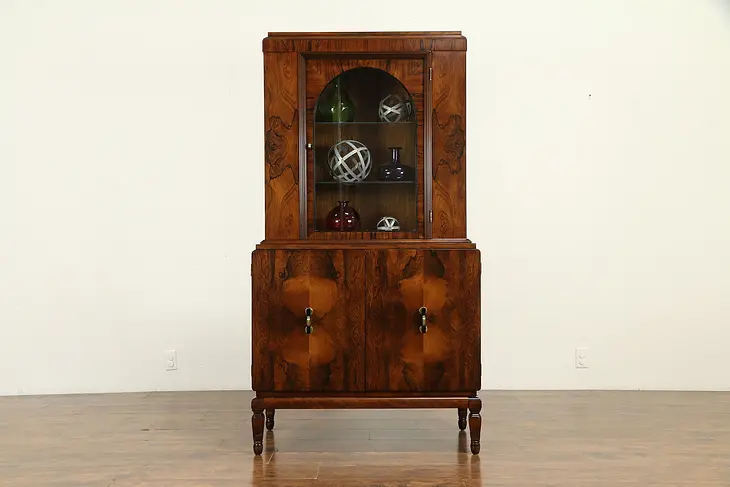 French Art Deco Antique Rosewood China Display or Bar Cabinet #31819