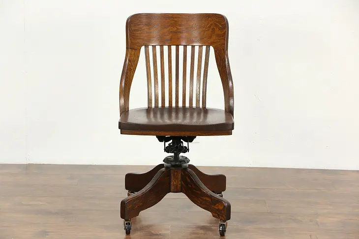 Oak Quarter Sawn 1910 Antique Adjustable Swivel Desk Chair