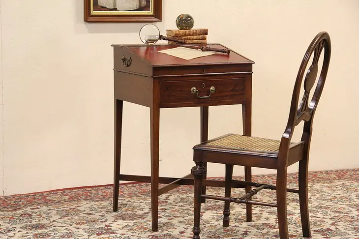 English Leather Top 1890 Antique Writing Desk