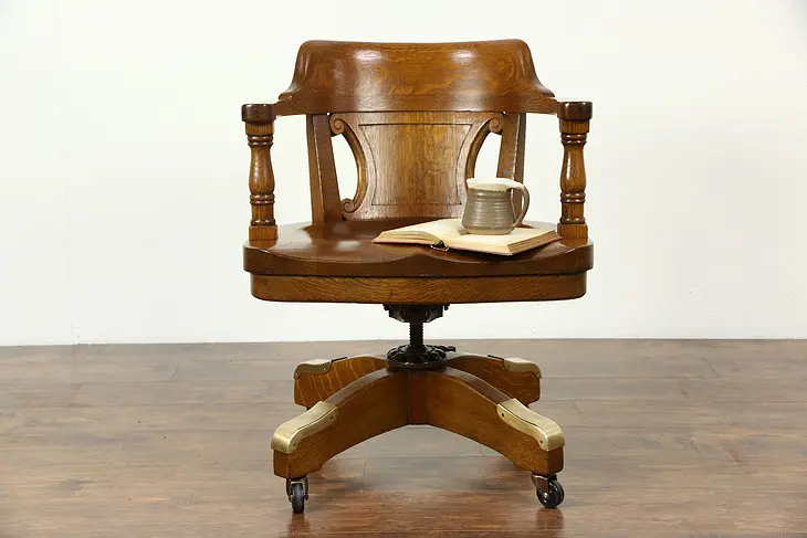 Oak Antique Adjustable Swivel  1915 Desk Chair, Milwaukee Courthouse