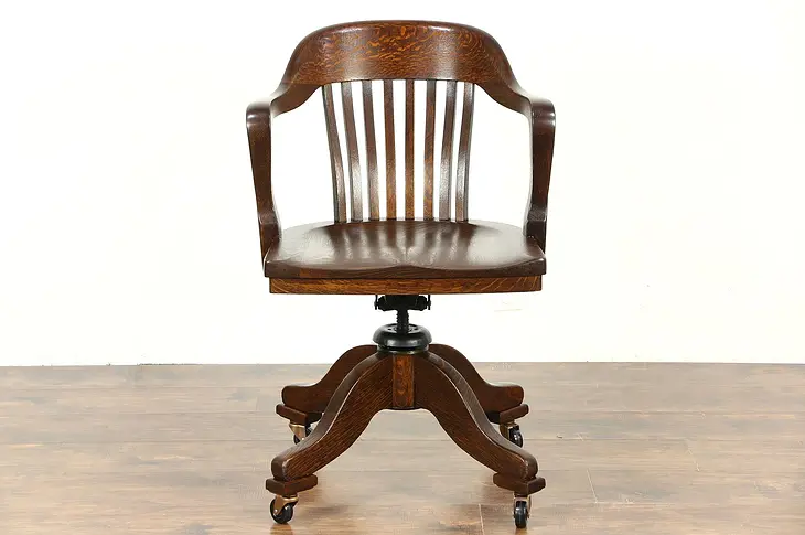 Oak Antique Swivel Adjustable  Office Desk Chair