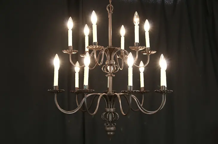 Wrought Iron 15 Candle Vintage Double Tier Chandelier