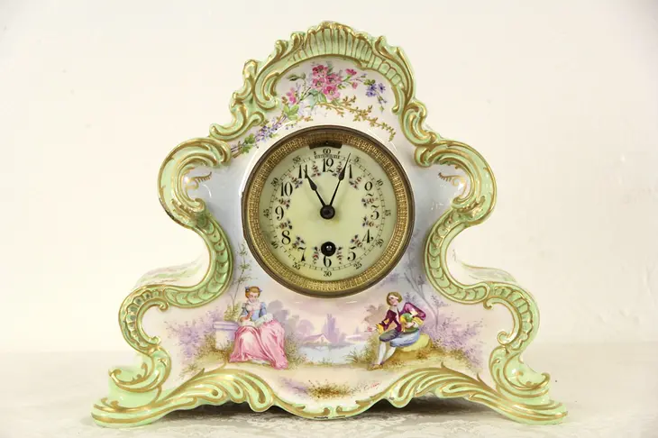 Boston Signed Antique 1880's Victorian Clock, French Porcelain Case