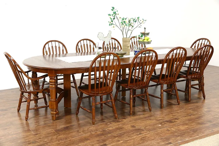 Oak Vintage Dining Set, 54" Table, 8 Leaves, 10 Chairs, Richardson Bros. WI