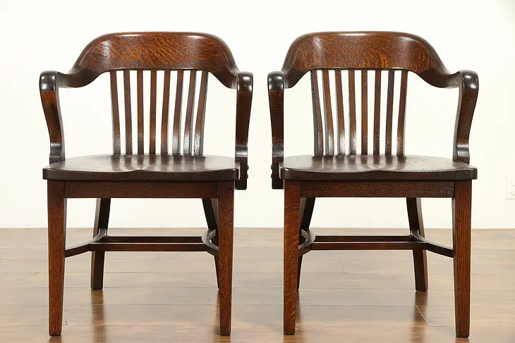 Pair of Antique Quarter Sawn Oak Banker, Office or Library Chairs, Klode #32154