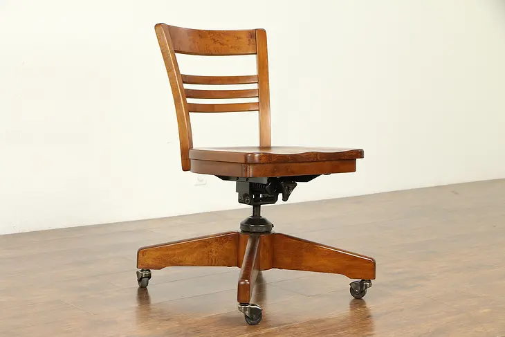 Midcentury Modern 1940's Vintage Swivel Adjustable Desk Chair, Signed #32199