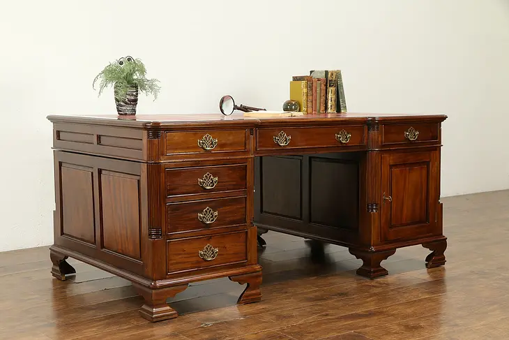 Traditional Mahogany Vintage Executive or Library Desk, Tooled Leather #32227