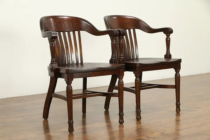 Oak Quarter Sawn Antique Banker, Office or Library Desk Chair, Welch B #32278