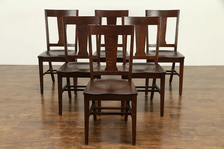 Set of 6 Arts & Crafts Mission Oak Antique Craftsman Dining Chairs #32309