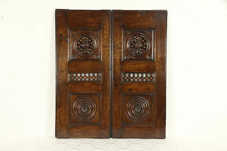 Pair Architectural Salvage Brittany French Chestnut Panels or Doors #32346