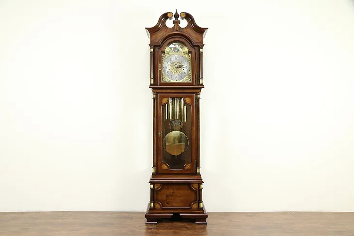 Traditional Grandfather Tall Case Cherry Clock, Signed Hamilton 1989 #32356