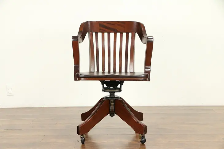 Mahogany Antique 1925 Swivel Adjustable Desk Chair, Crocker Sheboygan #32408