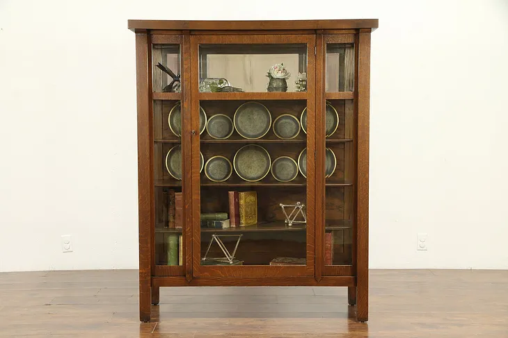 Arts & Crafts Mission Oak Antique China Cabinet or Craftsman Bookcase #32481