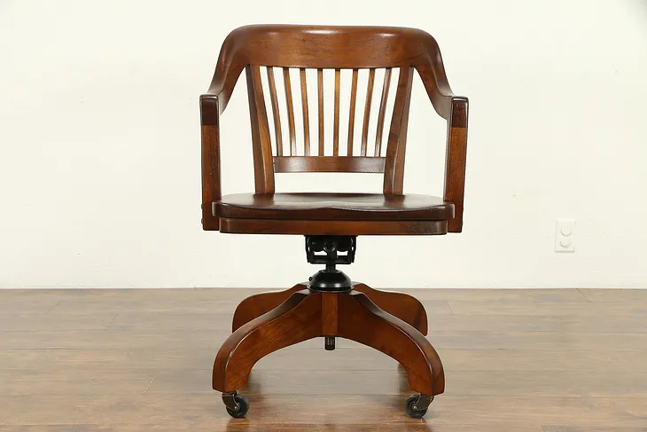 Walnut Antique 1925 Swivel Adjustable Desk Chair #32527