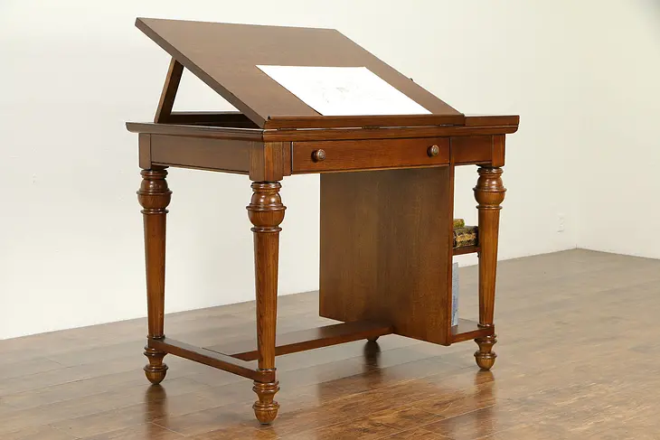 Oak Vintage Drafting, Architect, Artist Desk, Kitchen Island, Wine Table #32670