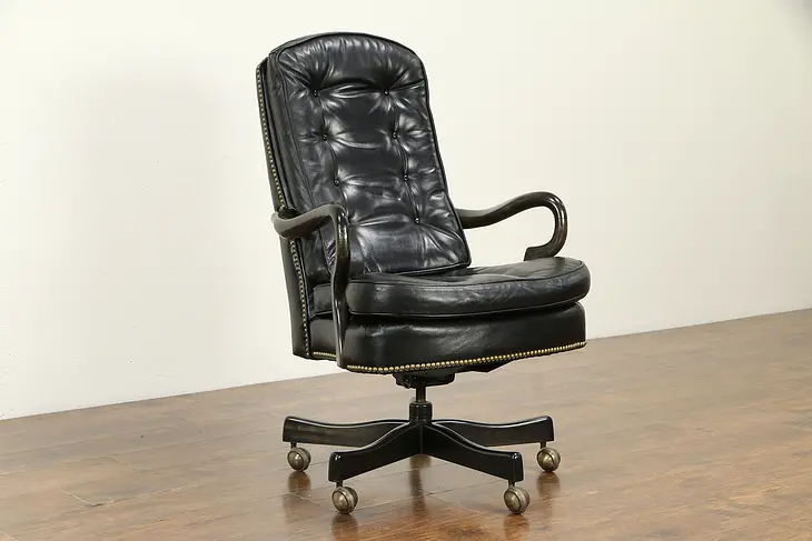 Traditional Leather Swivel Adjustable Vintage Desk Chair, Signed Classic #32706