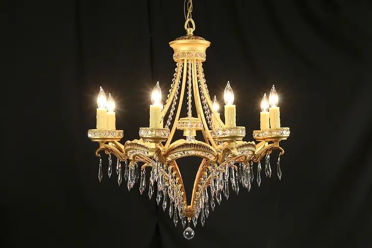 Chandelier with 8 Beeswax Candles, Austrian Cut Crystal Prisms & Ball #32765