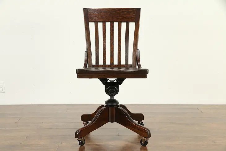 Oak Antique 1915 Swivel & Adjustable Desk Chair #32776