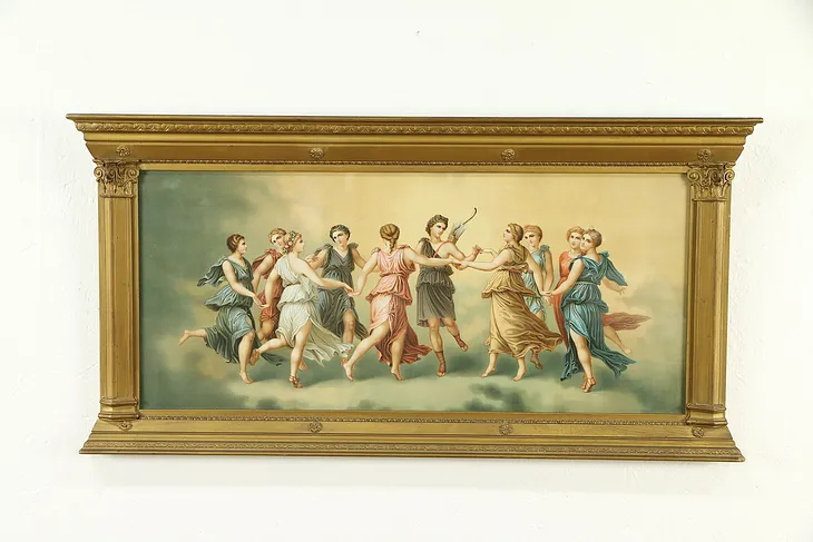 Victorian Antique Chromolithograph of Classical Roman Dancing Girls #32858